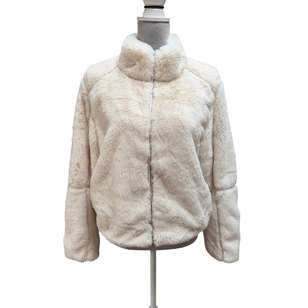 Patagonia Lunar Frost Jacket Cream White Faux Fur Zip Up Medium Polyester